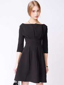 Noir évasée volants robe courte toile