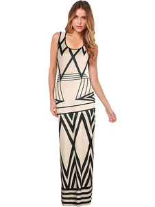 Robe Maxi impression géométrique multicolore Chic robe de Spandex