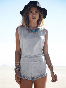 Barboteuse gris découpe salopette dos nu coton pour femmes