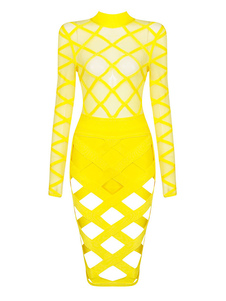 Bijou cou découpe robe manches longues