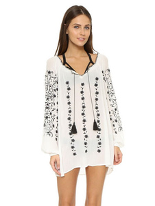 Print Dress Maj blanc brodé coton robe lin