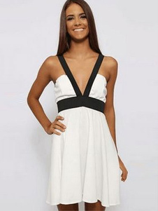 Robe d’été blanche Low Cut Backless robe en mousseline de soie