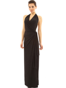 Robe en coton Backless Halter robe Maxi noire
