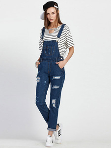 Populaire de poches Bleu Denim Fashion barboteuse pour dames