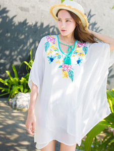 Blanc Shift robe Chic imprimée coton robe lin