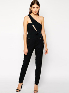 Fashion à capuche noir combinaison Polyester pour les femmes