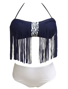 Bikini multicolore Halter bretelles Fringe Chic impression Polyester maillot de bain pour femmes