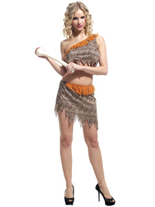 Toussaint Cosplay Costume brun Polyester les aborigènes américains multicolore récolte une épaule po