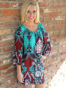 Print Dress Maj multicolor en coton robe lin