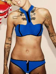 Bikini maillot de bain beau bleu sans fil Polyester femmes