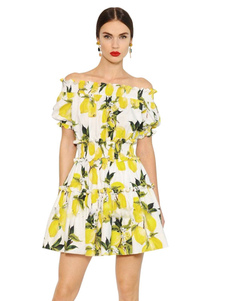 Multicolor Flare robe impression hors-la-épaule robe courte