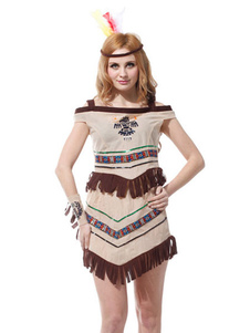 Toussaint Cosplay Costume brun Polyester Indiens aborigènes frange multicolore pour femmes
