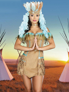 Toussaint Cosplay Costume brun Polyester Indiens aborigènes multicolore Off-The-Shoulder pour les fe