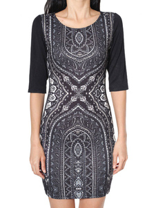 Bodycon Dress oeuvre de Polyester impression féminine