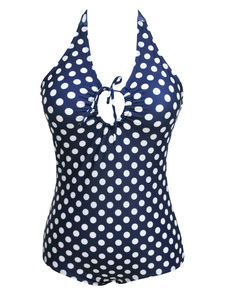 Deux tons Bikini Halter Polka Dot Polyester maillot de bain pour femmes