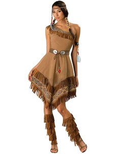 Toussaint Cosplay Costume brun Polyester Indiens aborigènes Chic une épaule pour femmes