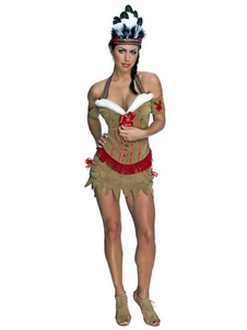 Toussaint Cosplay Costume brun Indiens aborigènes sangles multicolore pour femmes