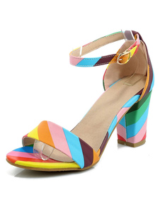 Sandales multicolor sangles PU Chic talons hauts pour femmes