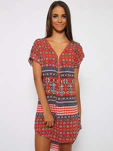 Multicolor Shift robe imprimée robe courte lin