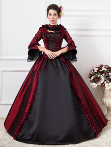 Costumes rétro rouge victorien Half Sleeve Ball Gown constume sombre des femmes