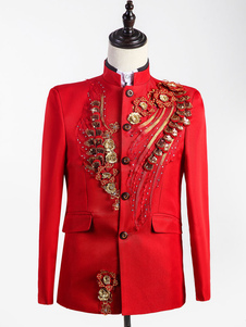 Costume rétro rouge Rococo pardessus fleurs Cour hommes uniforme Costume tissu