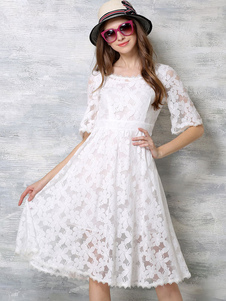 Robe blanche Flare découpe robe Slim Fit Midi