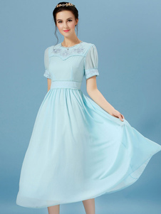 Lumière bleue Maxi robe volants en mousseline de soie robe