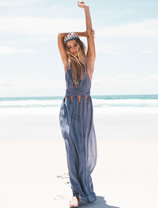 Gris Croix retour Maxi robe découpe coton robe