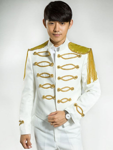 Costume rétro blanc manteau Rococo Fringe Cour tissu uniforme Costume hommes