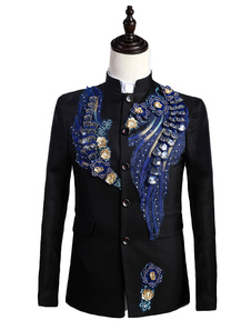 Costume rétro noir pardessus Rococo fleurs Cour hommes uniforme Costume tissu