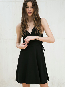 Mini noir bretelles robe dos nu coton