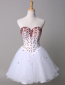 Robe de bal A-ligne Tissu de satin blanc avec perles mini