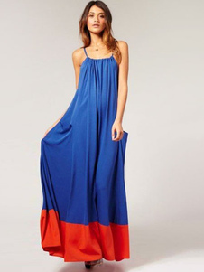 Sangles bleu Maxi robe plissée robe de soie ouate