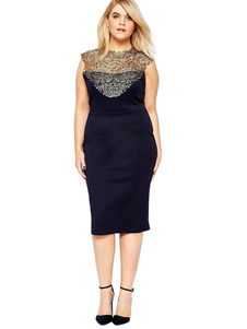 Robe en dentelle bleue robe Bodycon Midi Chic