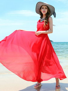 Écharpe rouge Maxi robe volants dos en V