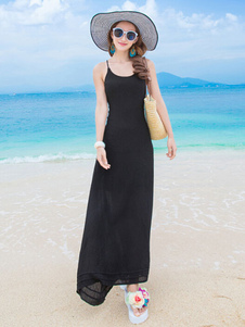 Black bretelles robe Maxi Cross robe dos