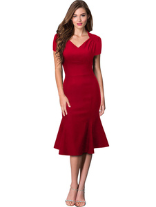 La sirène rouge robe volants coton Bodycon Dress
