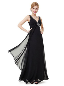 Noir profond-V paillettes robe Maxi pour les femmes