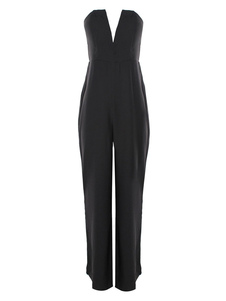 Combinaison V profond noire Slim Fit combinaison Polyester pour les femmes