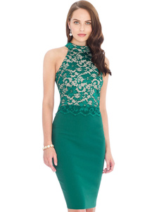 Dentelle vert robe Bodycon découpe robe Midi