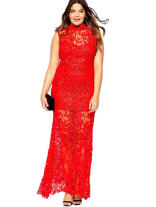 Dentelle rouge Maxi robe Slim Fit Bodycon Dress