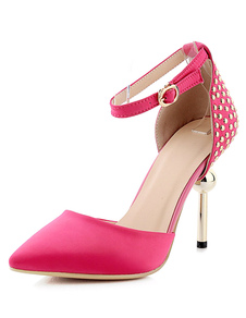 Rivets fuchsia sandales sangles Stud Textile talons pour femmes