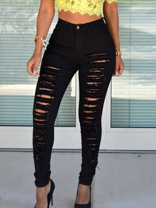Noir déchiré Denim Skinny Jeans des femmes en détresse de Jeans