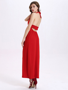Dentelle robe Maxi Backless Halter rouge robe Chic