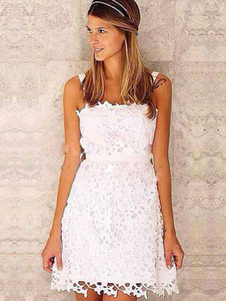 Sangles blanc Sash dentelle robe courte Chic