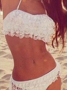 White Lace bretelles Halter Bikini maillot de bain