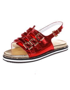 Appartements boucle rouge glacé PU sandales Casual pour femme