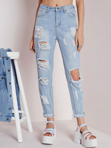 Skinny déchiré Jeans bleu Jeans femmes Denimn en détresse