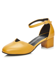 Bretelles jaune sandales PU mi-bas talons