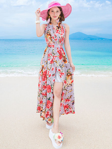 Bretelles robe Maxi Split Backless Print Dress